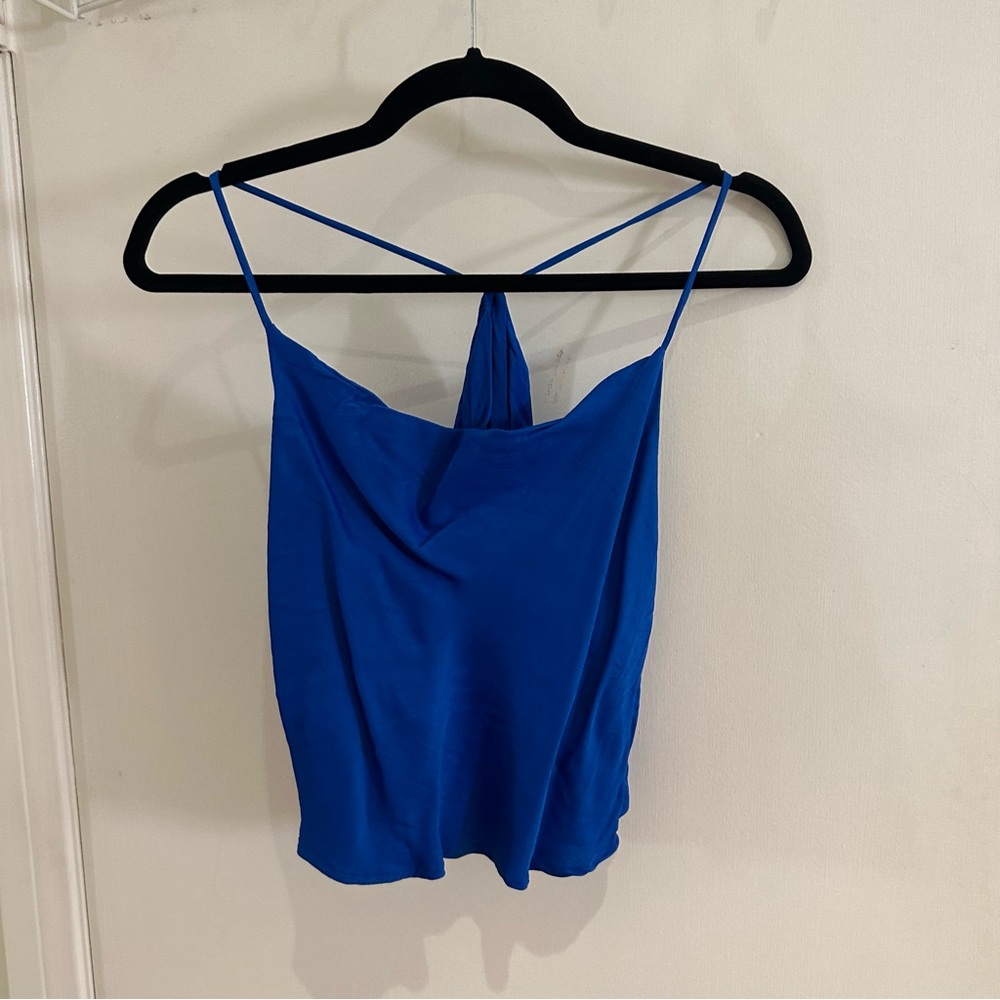 Zara blue cowel neck crop top tank top open slit back size small new without tag
